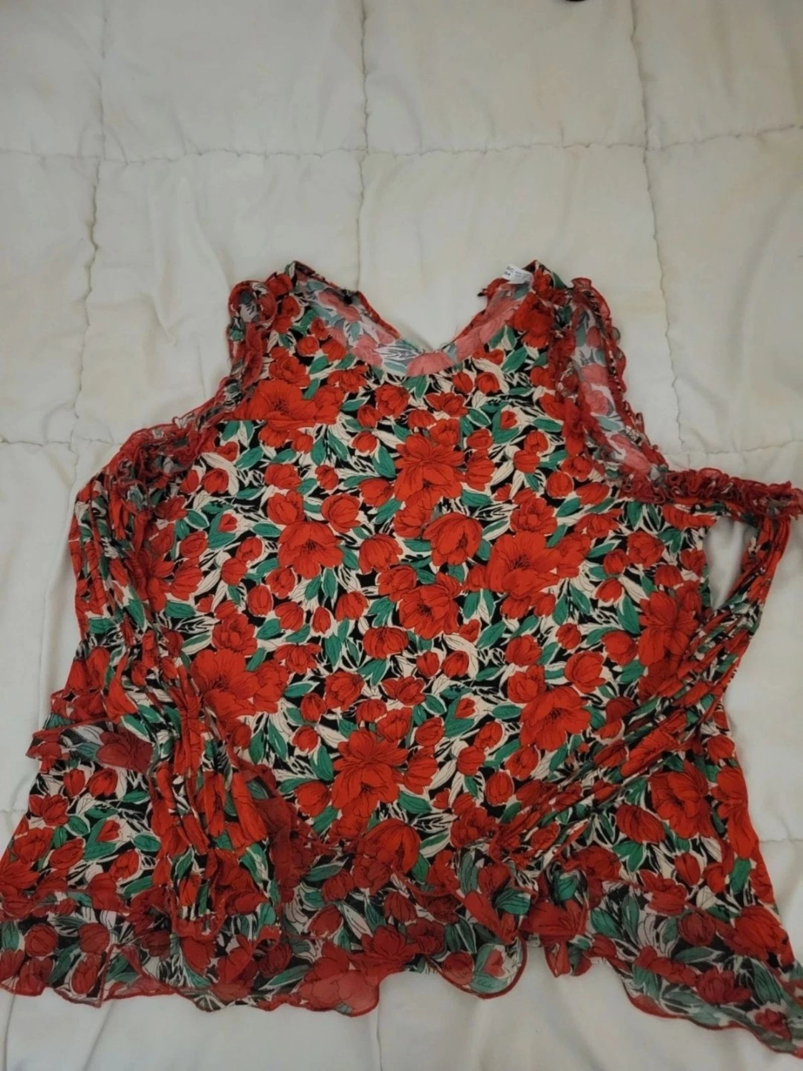 Top fluido zara Basic de ombros descobertos com flores tamanho l – photo 4